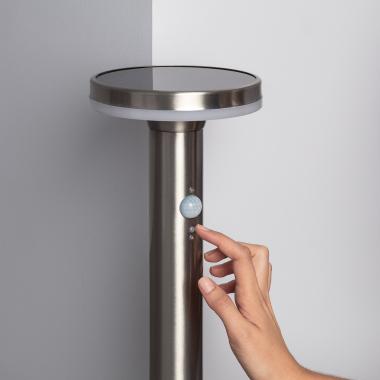 Imagem de Baliza Solar Exterior LED 6W Superfície de Pé 45cm com Detetor de Movimento Helios Inox