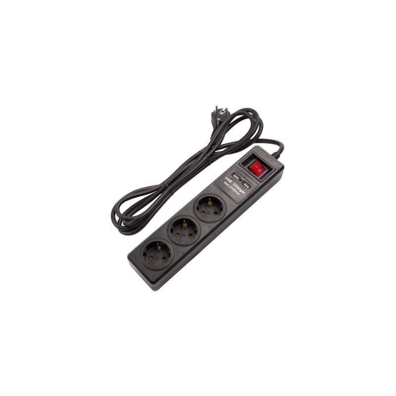 Base Múltipla 3 Tomadas Tipo F Schuko + 2xUSB 3m - efectoLED