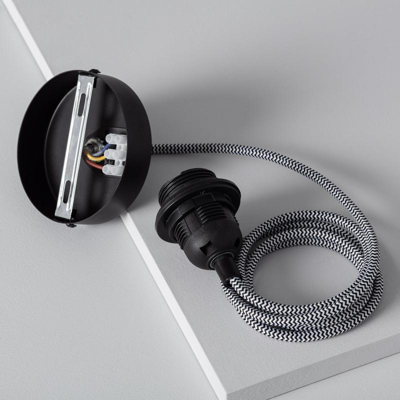 Imagem de Candeeiro Suspenso com Cabo Têxtil Branco e Preto
