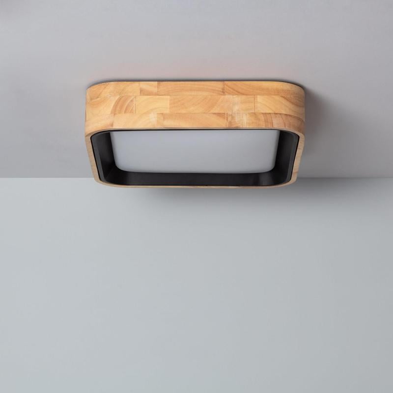 Imagen de Plafón LED 15W Cuadrado Madera y Aluminio 370x370 mm CCT Seleccionable Dari