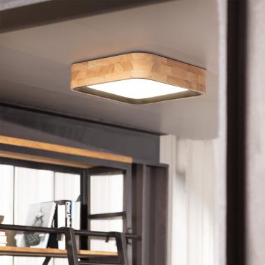 Imagen de Plafón LED 15W Cuadrado Madera y Aluminio 370x370 mm CCT Seleccionable Dari