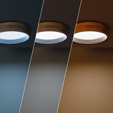 Imagem de Plafón LED circular de 15 W em Madeira e Alumínio, Ø 370 mm, CCT Selecionável, da Dari