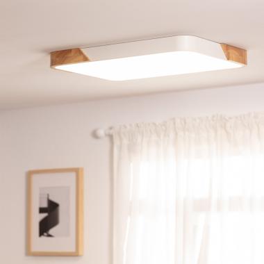 Imagem de Plafón LED de 30 W, Retangular, em Madeira e Alumínio, 625 x 425 mm, CCT Selecionável, Semi-Dari