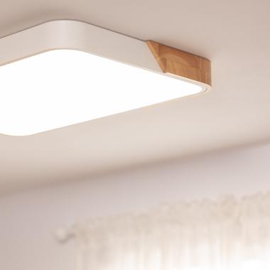Imagem de Plafón LED de 30 W, Retangular, em Madeira e Alumínio, 625 x 425 mm, CCT Selecionável, Semi-Dari