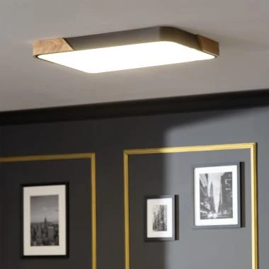 Imagem de Plafon LED 30W Retangular Madeira e Metal 625x425 mm CCT Seleccionável Semi-Dari