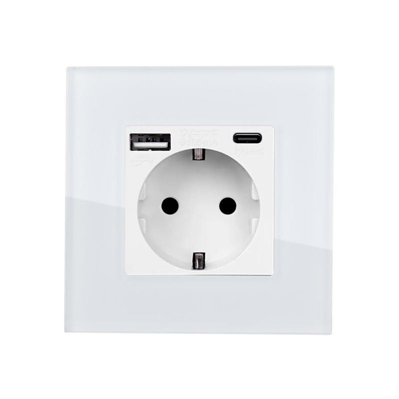 Imagen de Enchufe con USB Schuko Tipo F con Marco Cristal Modern