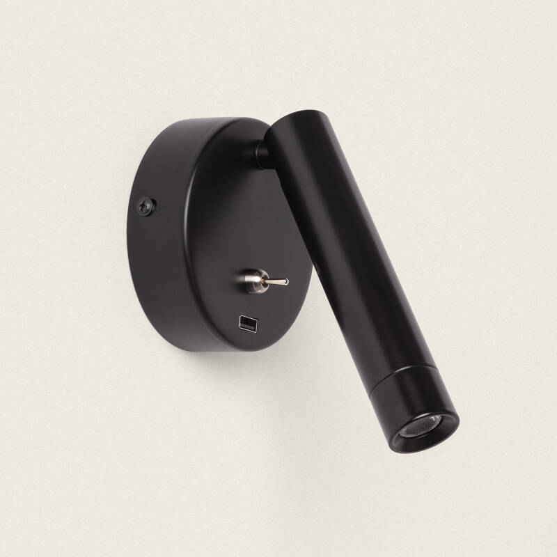 Imagen de Lámpara de Pared con Luz de Lectura LED 2.5W Metal y Puerto USB Gazny