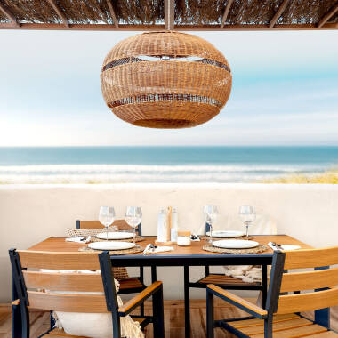 Imagem de Candeeiro Suspenso Rattan Oblato Bulang Ø800 mm ILUZZIA 