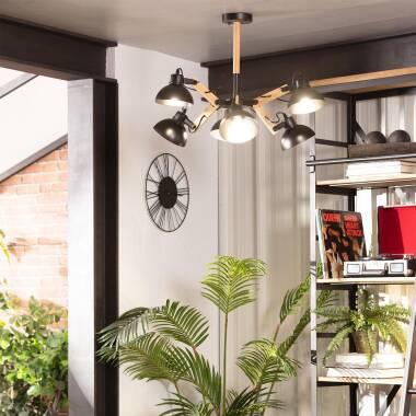 Imagem de Candeeiro Suspenso Metal e Madeira Rokuda