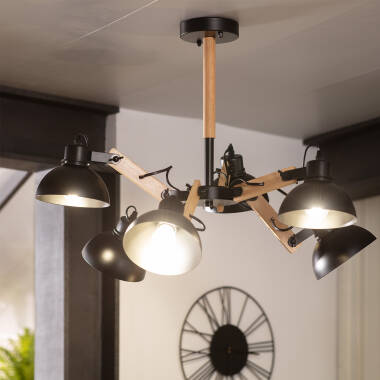 Imagem de Candeeiro Suspenso Metal e Madeira Rokuda