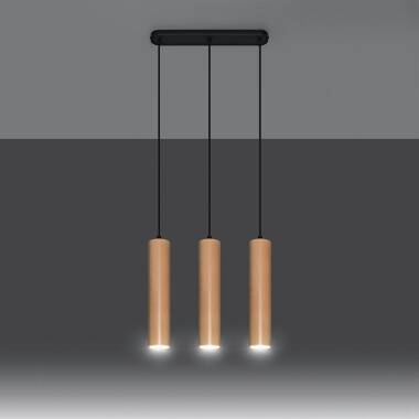 Produto de Candeeiro Suspenso Lino 3 Madeira SOLLUX