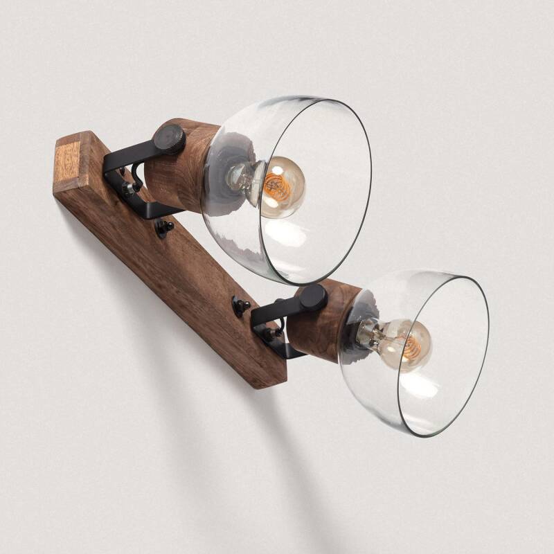 Imagem de Candeeiro de Parede Madeira e Vidro Dallas Glass 2 Focos ILUZZIA