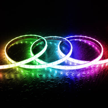 Tira LED RGB 220V SMD 60 LED/m 15W/m SILICONE FLEX Ancho 12mm Corte 100cm IP67 con Mando a Medida