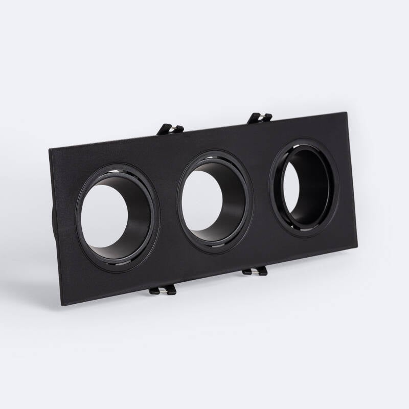 Imagem de Aro Downlight Quadrado Basculante para três Lâmpadas LED GU10 / GU5.3 Corte 75x235 mm