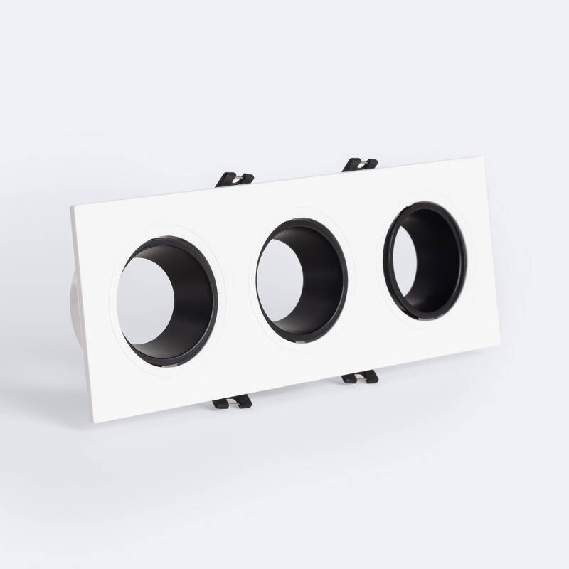 Imagen de Aro Downlight Cuadrado Basculante para tres Bombillas LED GU10 / GU5.3 Corte 75x235 mm
