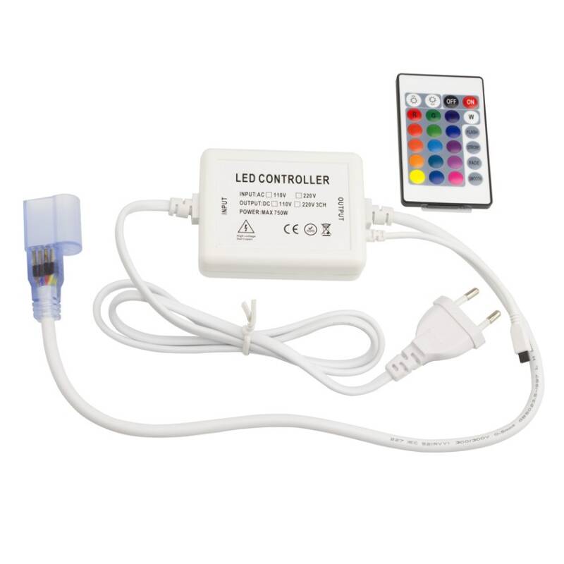 Imagen de [NO ACTIVAR]Controlador para Tira Neón LED RGB 220V AC 120 LED/m IP67 a Medida Corte cada 100 cm con Mando IR
