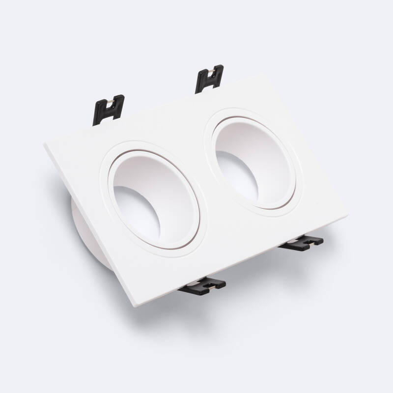 Imagen de Aro Downlight Cuadrado Cónico Basculante para dos Bombillas LED GU10 / GU5.3 Corte 75x150 mm