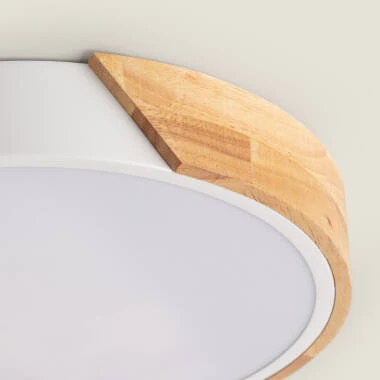 Imagem de Plafón LED 18W Circular em Madeira e Alumínio Ø320 mm, CCT Selecionável, Semi-Dari