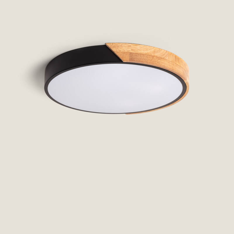 Imagem de Plafón LED 24W Circular Madeira e Alumínio Ø418 mm CCT Selecionável Semi-Dari