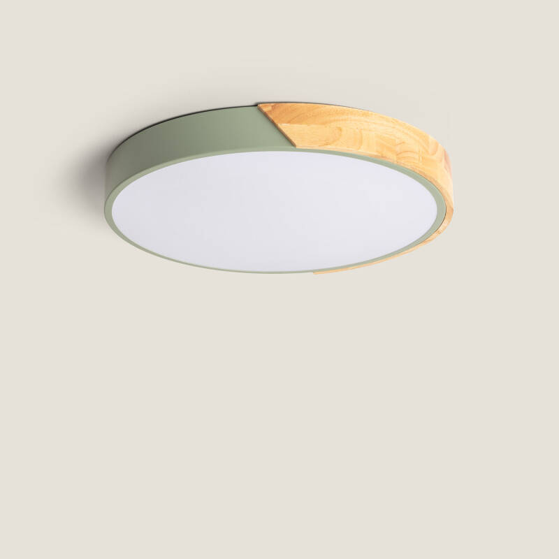 Imagem de Plafón LED 24W Circular Madeira e Alumínio Ø418 mm CCT Selecionável Semi-Dari