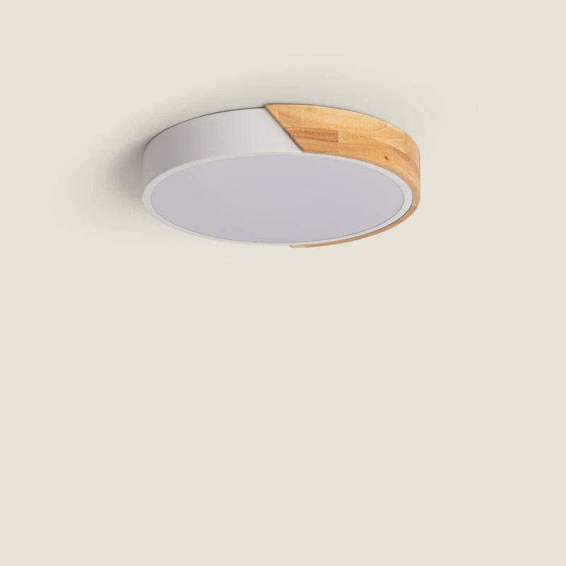 Imagem de Plafón LED 18W Circular em Madeira e Alumínio Ø320 mm, CCT Selecionável, Semi-Dari