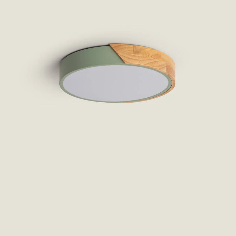 Imagem de Plafón LED 18W Circular em Madeira e Alumínio Ø320 mm, CCT Selecionável, Semi-Dari