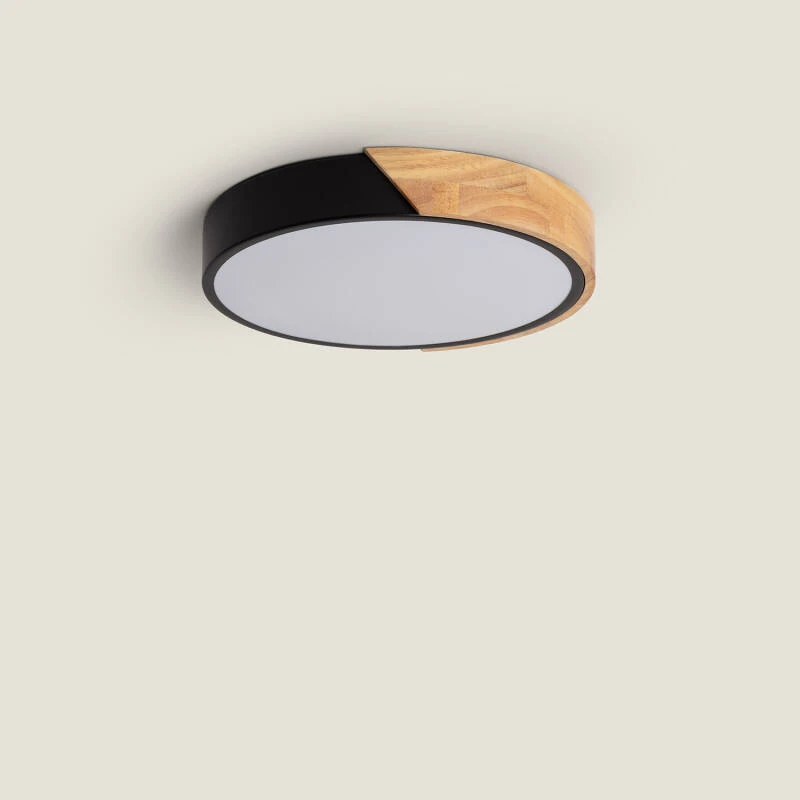 Imagem de Plafón LED 18W Circular em Madeira e Alumínio Ø320 mm, CCT Selecionável, Semi-Dari