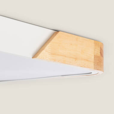 Imagem de Plafón LED de 30 W, Retangular, em Madeira e Alumínio, 625 x 425 mm, CCT Selecionável, Semi-Dari