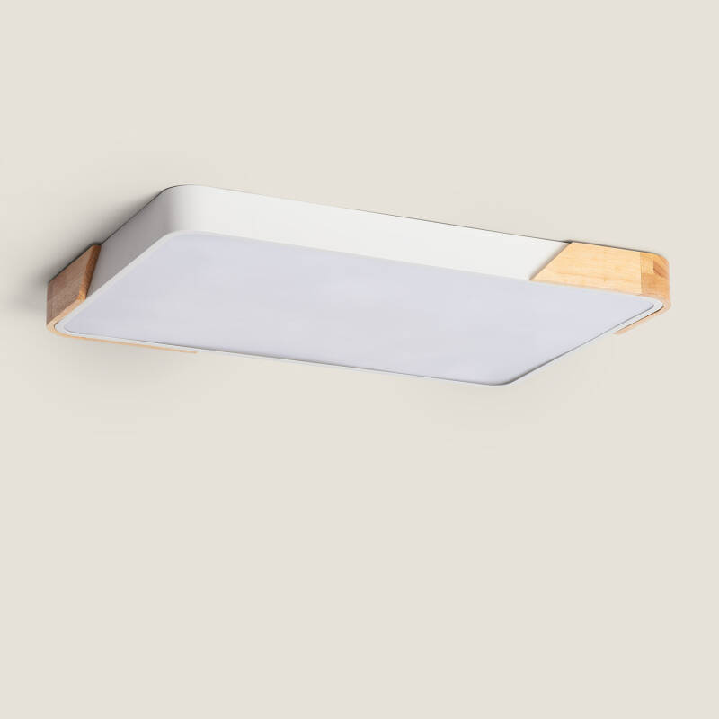 Imagem de Plafón LED de 30 W, Retangular, em Madeira e Alumínio, 625 x 425 mm, CCT Selecionável, Semi-Dari