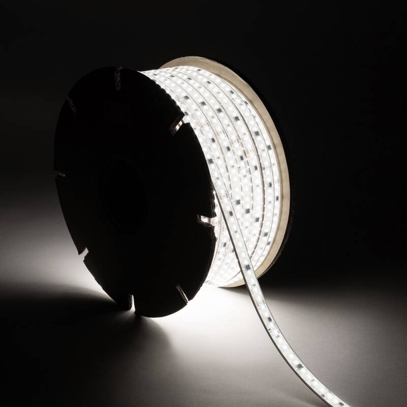 Imagen de Tira LED Regulable 220V SMD Autorectificada 120 LED/m BOBINA 50m 14W/m 1680lm/m SILICONE FLEX Ancho 12mm Corte 10cm IP67