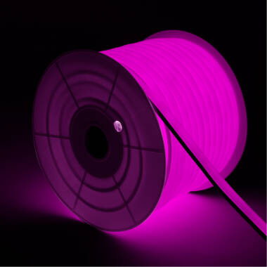 Tira LED Neón Regulable 220V BOBINA 50m Rosa Semicircular 180 7.5W/m Corte 100cm IP67