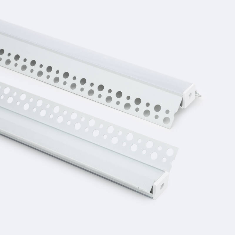 Imagen de Perfil Aluminio Integrado en Escayola/Pladur Esquina Arista para Tira LED hasta 15 mm con Tapa Continua