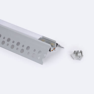 Perfil de Alumínio Integração em Gesso/Pladur com Tampa Contínua para Esquina Exterior Fita LED até 9 mm