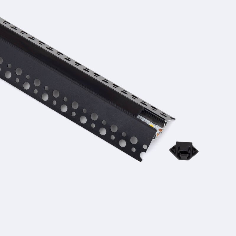 Imagen de Perfil Aluminio Integrado en Escayola/Pladur Esquina Arista Tira LED hasta 9 mm con Tapa Continua