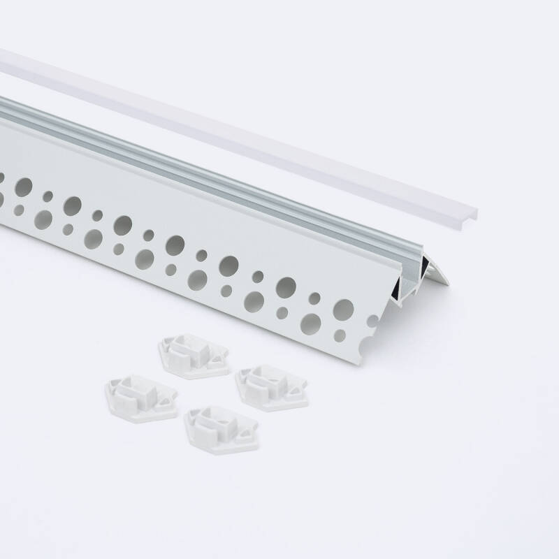Imagem de Perfil Alumínio Integração em Gesso / Pladur Esquina Arista Fita LED até 9 mm com Tampa Contínua