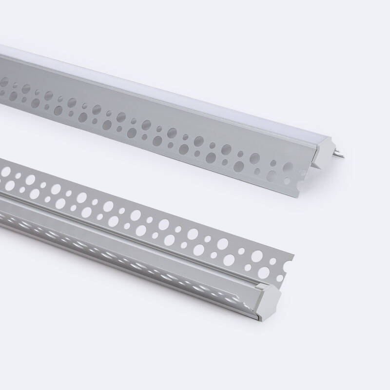 Imagem de Perfil de Alumínio Integração em Gesso/Pladur com Tampa Contínua para Esquina Exterior Fita LED até 9 mm
