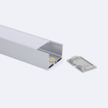 Perfil de Alumínio Tamanho Grande para Suspensão com Tampa Contínua para Fita LED até 45 mm