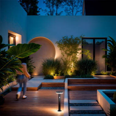 Imagem de Baliza Solar Exterior LED 6W Superfície de Pé 45cm com Detector de Movimento Helios Inox 304