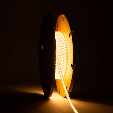 Fita LED Regulável 220V SMD Autorectificada 120 LED/m ROLO 20m 12W/m 1080lm/m Super Estreita Largura 6.5mm Corte 10cm IP65