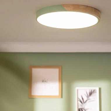Imagem de Plafón LED 36W Circular Madeira e Alumínio Ø500 mm CCT Selecionável Semi-Dari