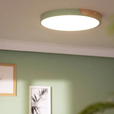 Imagem de Plafón LED 36W Circular Madeira e Alumínio Ø500 mm CCT Selecionável Semi-Dari