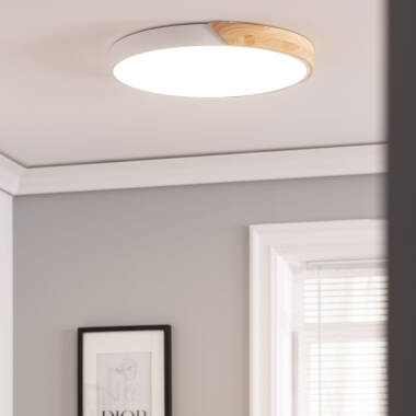 Imagem de Plafón LED 36W Circular Madeira e Alumínio Ø500 mm CCT Selecionável Semi-Dari