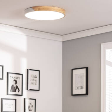 Imagem de Plafón LED 36W Circular Madeira e Alumínio Ø500 mm CCT Selecionável Semi-Dari