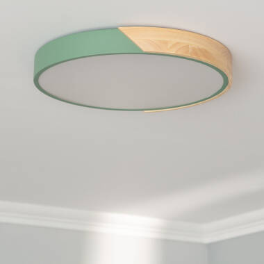 Imagem de Plafón LED 24W Circular Madeira e Alumínio Ø418 mm CCT Selecionável Semi-Dari