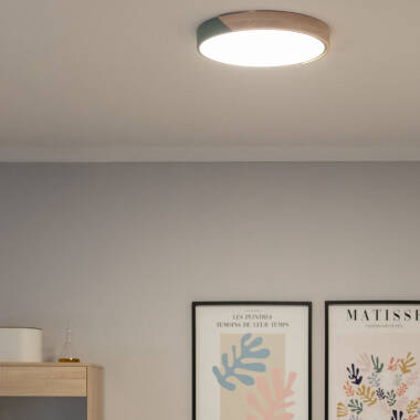 Imagem de Plafón LED 24W Circular Madeira e Alumínio Ø418 mm CCT Selecionável Semi-Dari