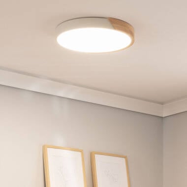 Imagem de Plafón LED 24W Circular Madeira e Alumínio Ø418 mm CCT Selecionável Semi-Dari