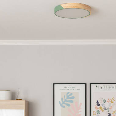 Imagem de Plafón LED 24W Circular Madeira e Alumínio Ø418 mm CCT Selecionável Semi-Dari