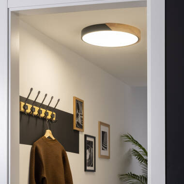 Imagem de Plafón LED 24W Circular Madeira e Alumínio Ø418 mm CCT Selecionável Semi-Dari