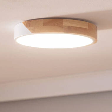 Imagem de Plafón LED 18W Circular em Madeira e Alumínio Ø320 mm, CCT Selecionável, Semi-Dari