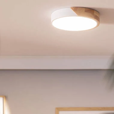 Imagem de Plafón LED 18W Circular em Madeira e Alumínio Ø320 mm, CCT Selecionável, Semi-Dari